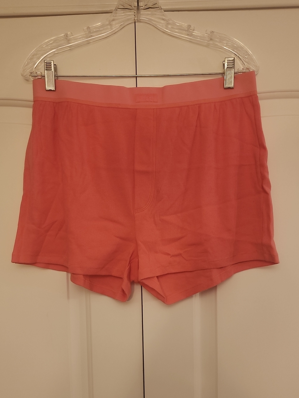SKIMS Coral-Orange Ribbed Lounge Shorts